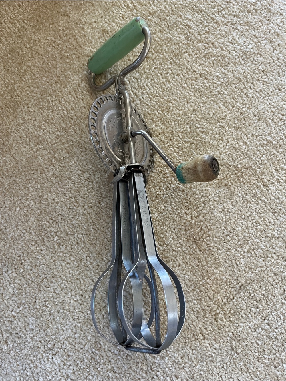 Vintage Hand Crank Egg Beater Mixer - Green Handle